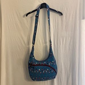 Kavu  Cross body Purse - Paddle/OarTheme - blue with wine colored zippers.